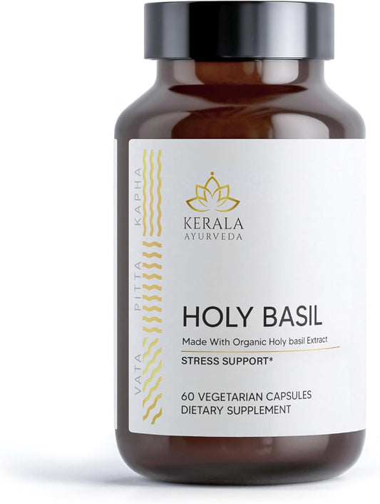 Kerala Ayurveda Holy Basil Supplement - Stress Relief & Relaxation | Calming Mind & Body | Immunity Boost - 60 Veg Capsules