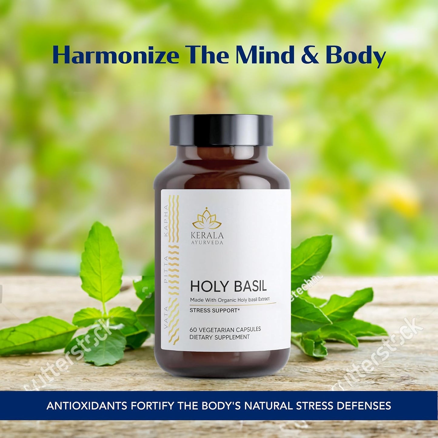 Kerala Ayurveda Holy Basil Supplement - Stress Relief & Relaxation | Calming Mind & Body | Immunity Boost - 60 Veg Capsules