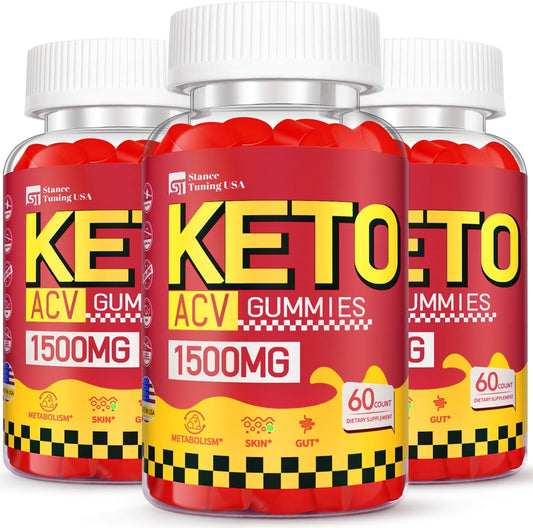 Keto ACV Gummies - 1500MG Apple Cider Vinegar for Gut Health - Probiotics, Vitamins B6 B12 - Vegan & Non-GMO, 3 Pack