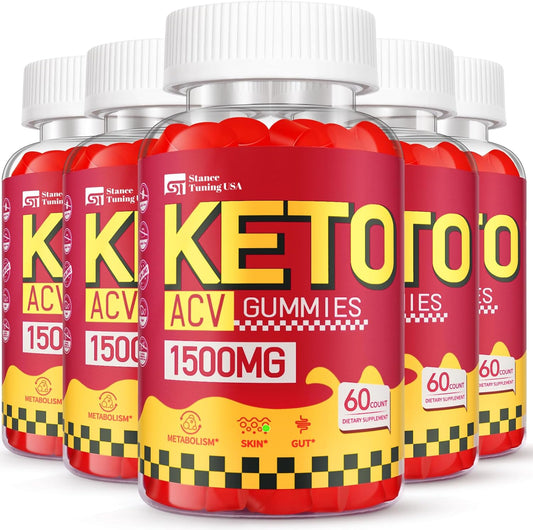 Keto ACV Gummies 1500MG for Gut Digestion - Apple Cider Vinegar with Probiotics & Vitamins - Vegan Non-GMO - 5 Pack