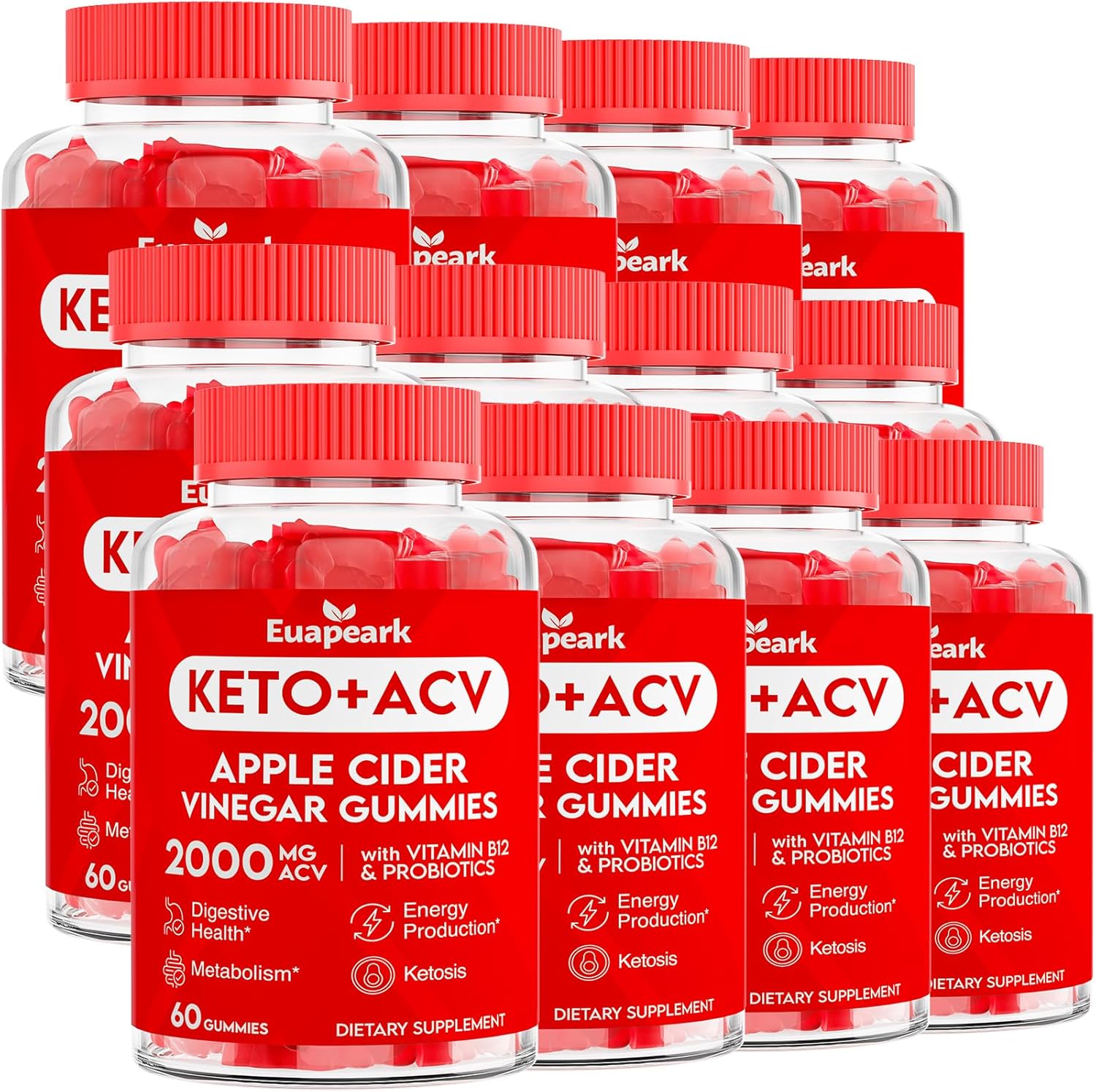 Keto Apple Cider Vinegar Gummies with Probiotics, B12 & Keto Support, 2000mg ACV, Digestion & Metabolism, Cleanse & Detox, Vegan, Low Sugar - 720 Count