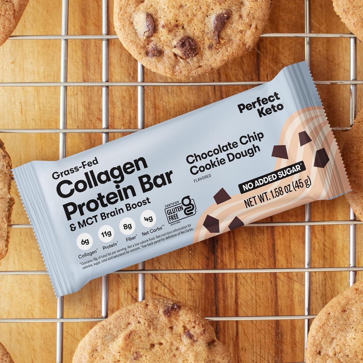 Keto Bars with Grass Fed Collagen, MCT Oil, High Protein, Low Carb Snacks - Chocolate Chip Flavor, 12 Bars - BoostGo Australia