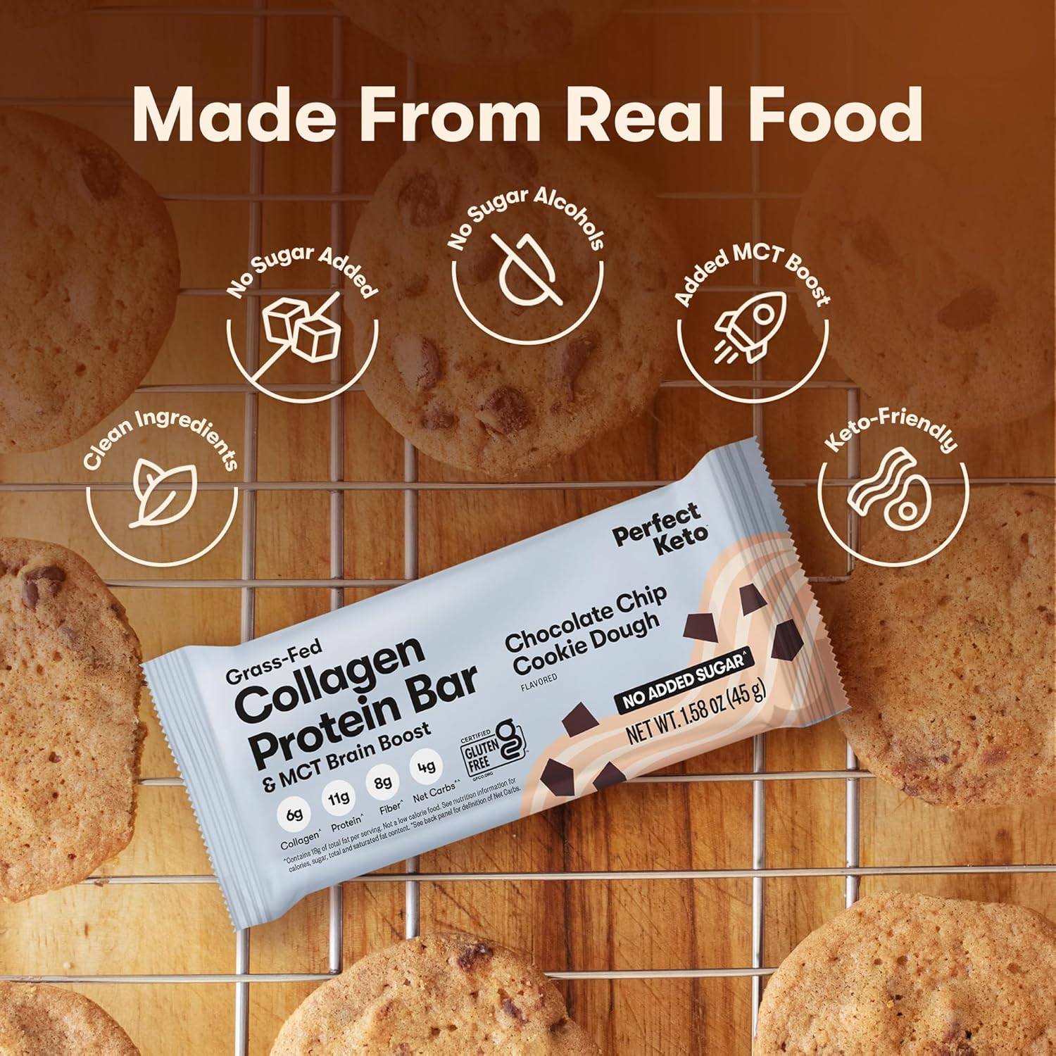 Keto Bars with Grass Fed Collagen, MCT Oil, High Protein, Low Carb Snacks - Chocolate Chip Flavor, 12 Bars - BoostGo Australia