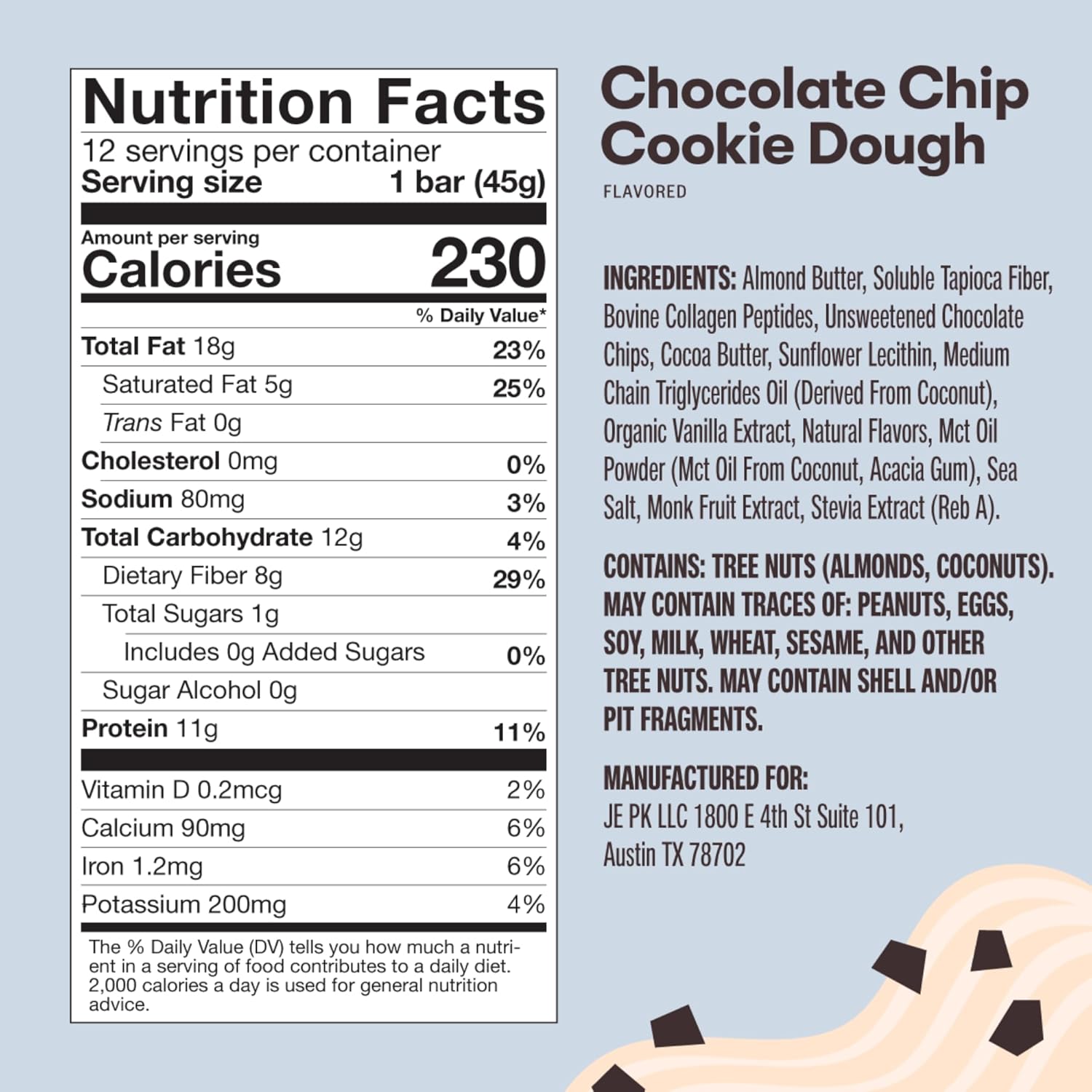 Keto Bars with Grass Fed Collagen, MCT Oil, High Protein, Low Carb Snacks - Chocolate Chip Flavor, 12 Bars - BoostGo Australia