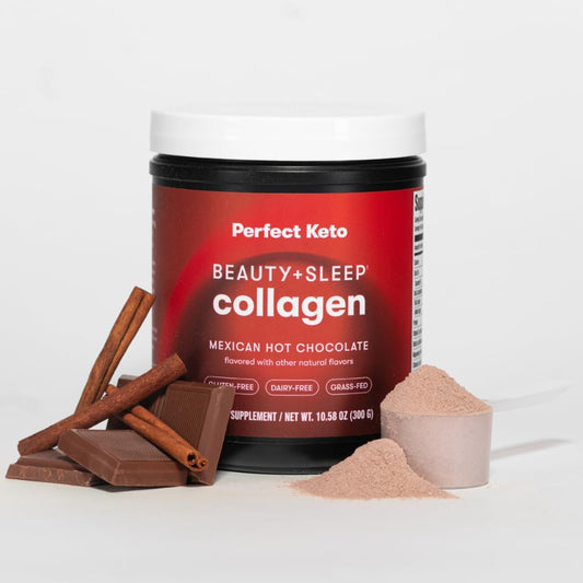 Keto Beauty Sleep Grass Fed Collagen Protein Powder with Ashwagandha, Magnesium, Hyaluronic Acid, Biotin, L Theanine, Mexican Hot Chocolate Flavor, Hair Skin Nails Relaxation Support