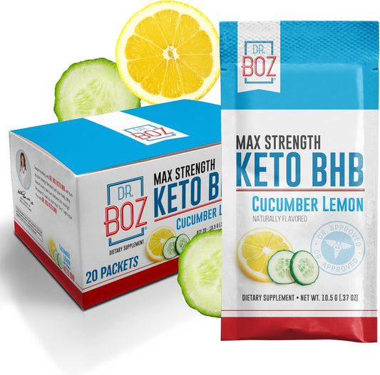 Keto BHB Powder - Cucumber Lemon Flavor - 20 Packets - Energy Boost & Cravings Control - Max Strength Dietary Supplement - Quality Tested - Made in USA - 10.9oz