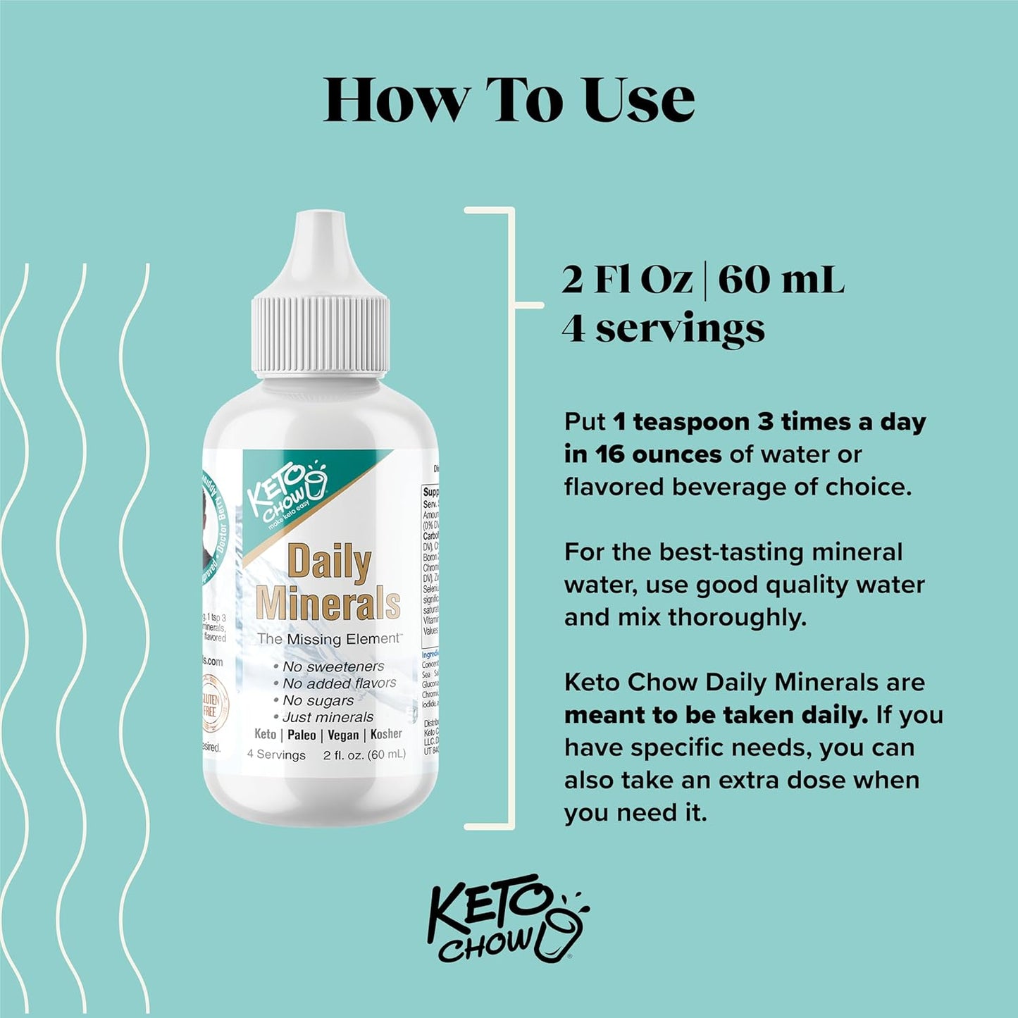 Keto Chow Daily Minerals Drops for Electrolyte Balance - Copper, Magnesium, Chromium, Zinc, Boron, & Selenium - Zero Sugar - Keto, Gluten Free, Vegan - Non GMO - Travel Size - 2 oz