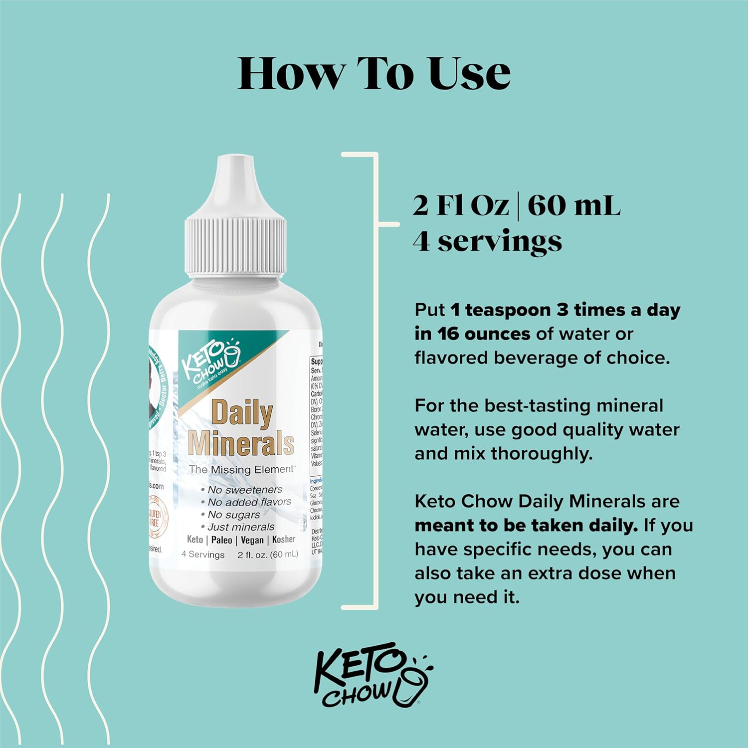 Keto Chow Daily Minerals Drops for Electrolyte Balance - Copper, Magnesium, Chromium, Zinc, Boron, & Selenium - Zero Sugar - Keto, Gluten Free, Vegan - Non GMO - Travel Size - 2 oz