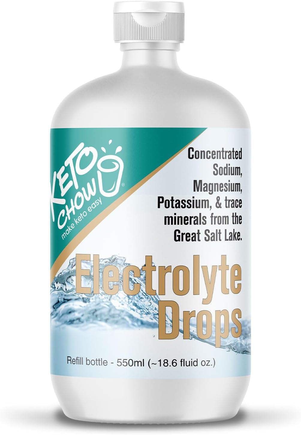 Keto Chow Electrolyte Hydration Drops for Keto Diets and Intermittent Fasting, Immune Support, Gluten and Sugar Free, Paleo, Sodium, Magnesium, Potassium, Trace Minerals, Unflavored - 18.6 fl oz
