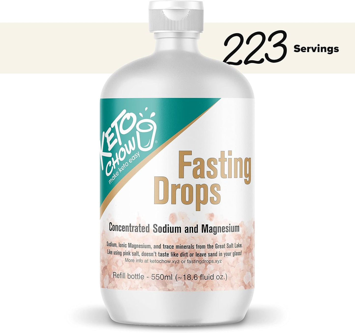 Keto Chow Fasting Drops - Sodium & Ionic Magnesium Supplement for Intermittent Fasting - Electrolyte Replenisher - 550ml Bottle