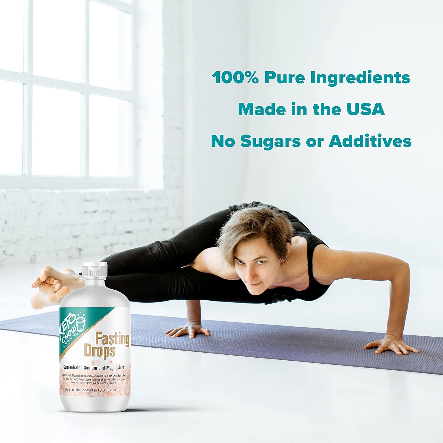 Keto Chow Fasting Drops - Sodium & Ionic Magnesium Supplement for Intermittent Fasting - Electrolyte Replenisher - 550ml Bottle