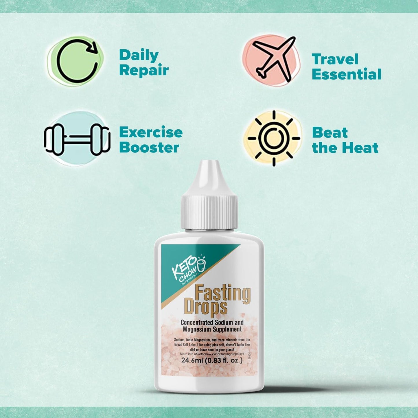 Keto Chow Fasting Drops | Sodium & Magnesium Supplement | Intermittent Fasting Minerals | Electrolyte Replenisher | On-The-Go Flask