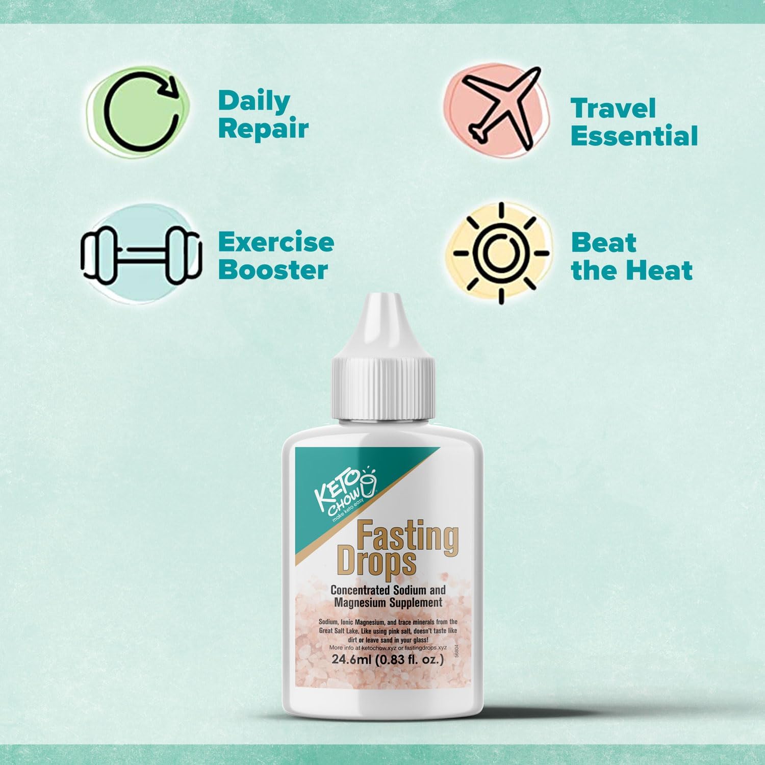 Keto Chow Fasting Drops | Sodium & Magnesium Supplement | Intermittent Fasting Minerals | Electrolyte Replenisher | On-The-Go Flask