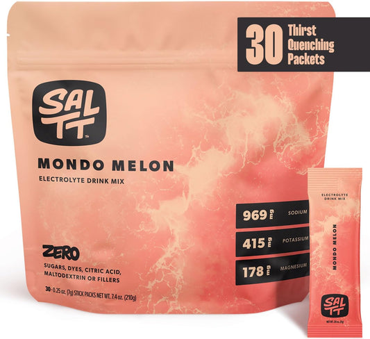 Keto Chow SALTT Electrolyte Powder Mix - Mondo Melon Flavor - 30 Packets - Magnesium, Potassium, Sodium, Trace Minerals - Sugar & Gluten Free - Travel Hydration Essentials