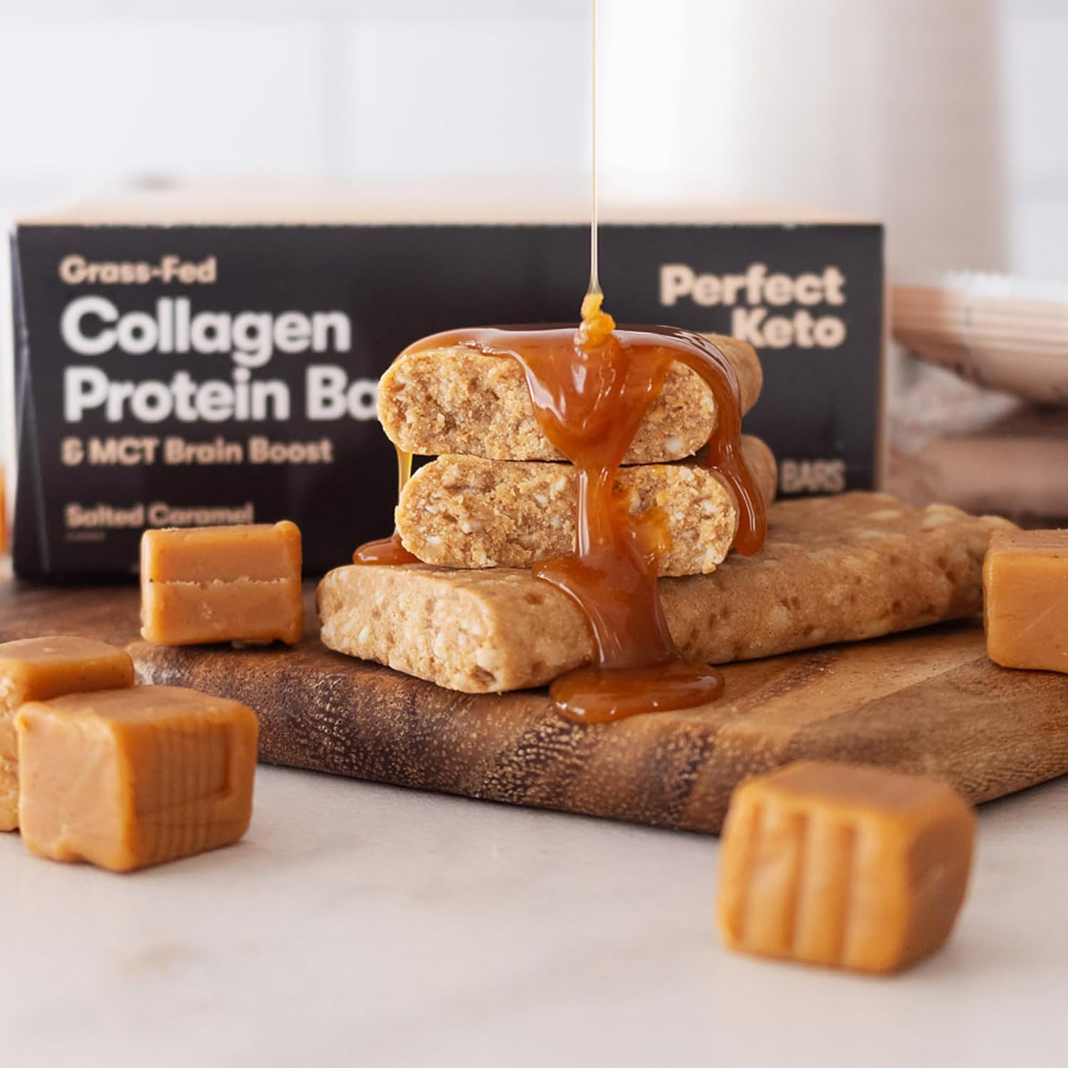 Keto Collagen Protein Bars with Grass Fed Collagen, MCT Oil, High Protein, Low Carb, No Sugar Added, Gluten Free - Salted Caramel Flavor, 12 Bars - BoostGo Australia