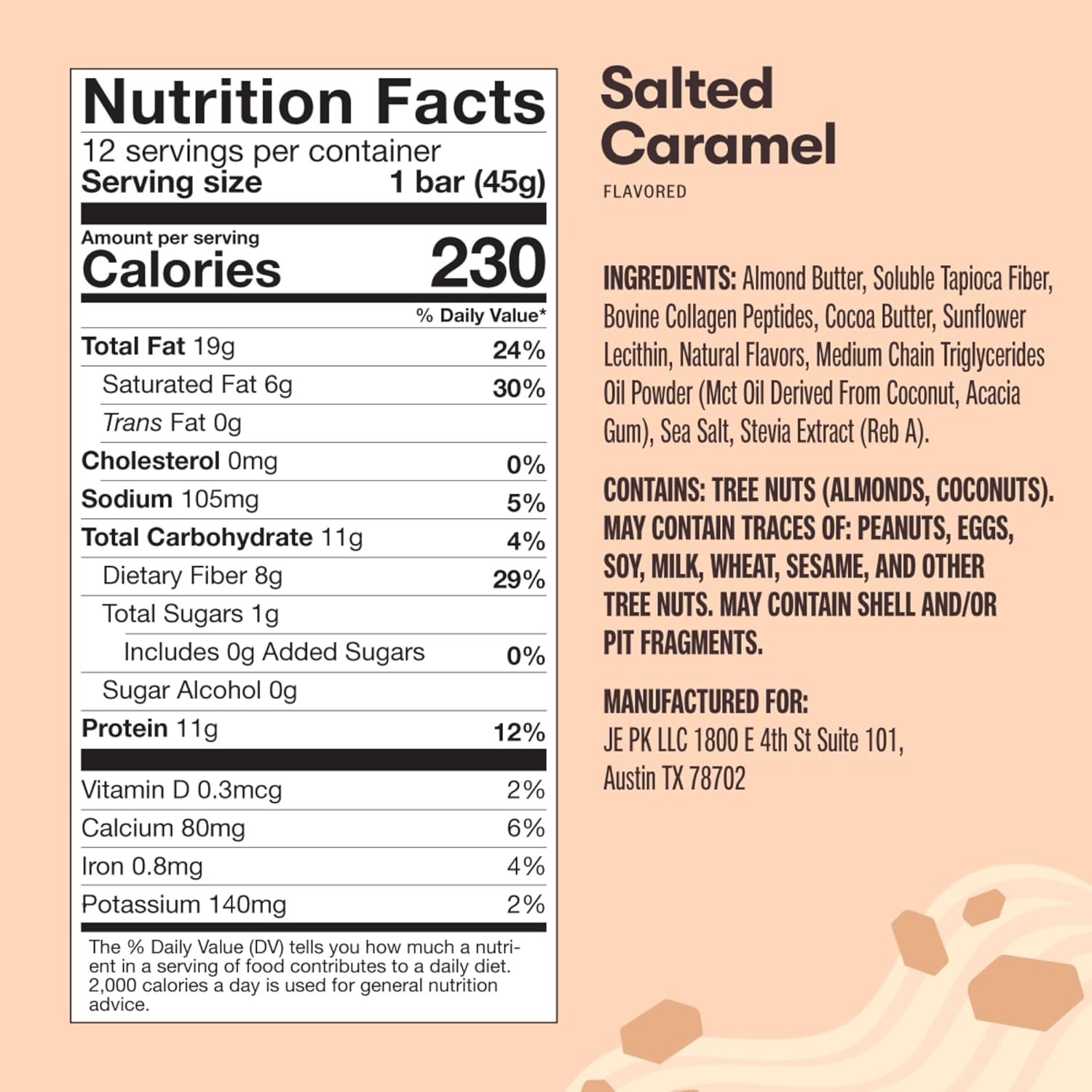 Keto Collagen Protein Bars with Grass Fed Collagen, MCT Oil, High Protein, Low Carb, No Sugar Added, Gluten Free - Salted Caramel Flavor, 12 Bars - BoostGo Australia