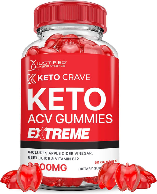 Keto Crave Apple Cider Vinegar Gummies with Pomegranate & Beet Juice - 2000MG Advanced Formula - 60 Gummies