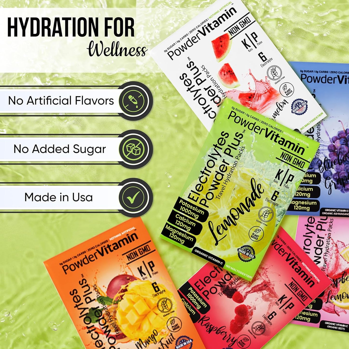 Keto Electrolyte Powder Variety Pack with Potassium, Calcium, Magnesium - Non-GMO, Zero Sugar, Zero Calories - 30 Hydration Packets