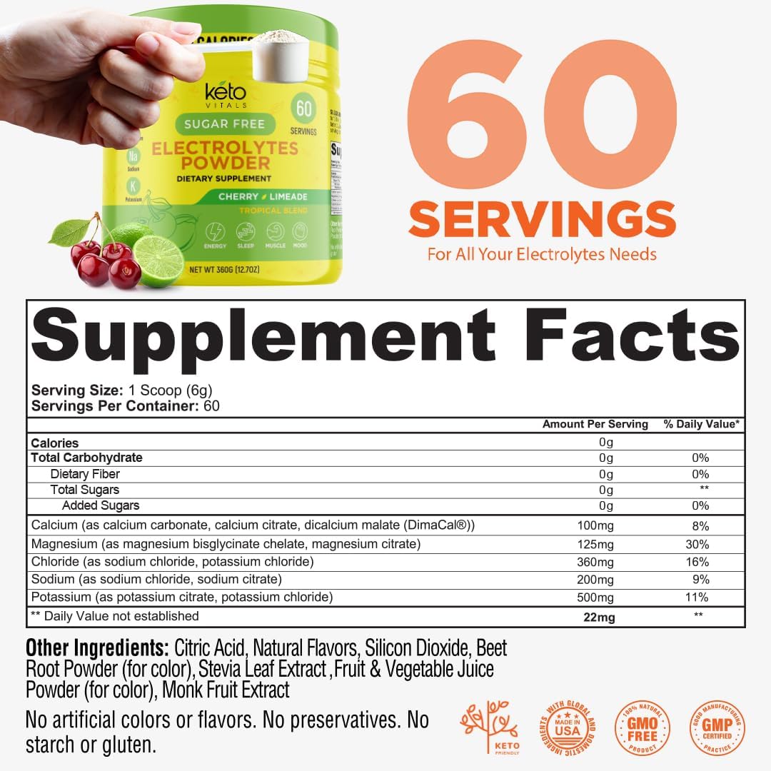 Keto Electrolytes Powder Bundle - Cherry Limeade & Fruit Punch Flavors - 2 Pack Keto Vitals Electrolytes with Potassium, Magnesium, Sodium, Calcium - Keto-Friendly Formula