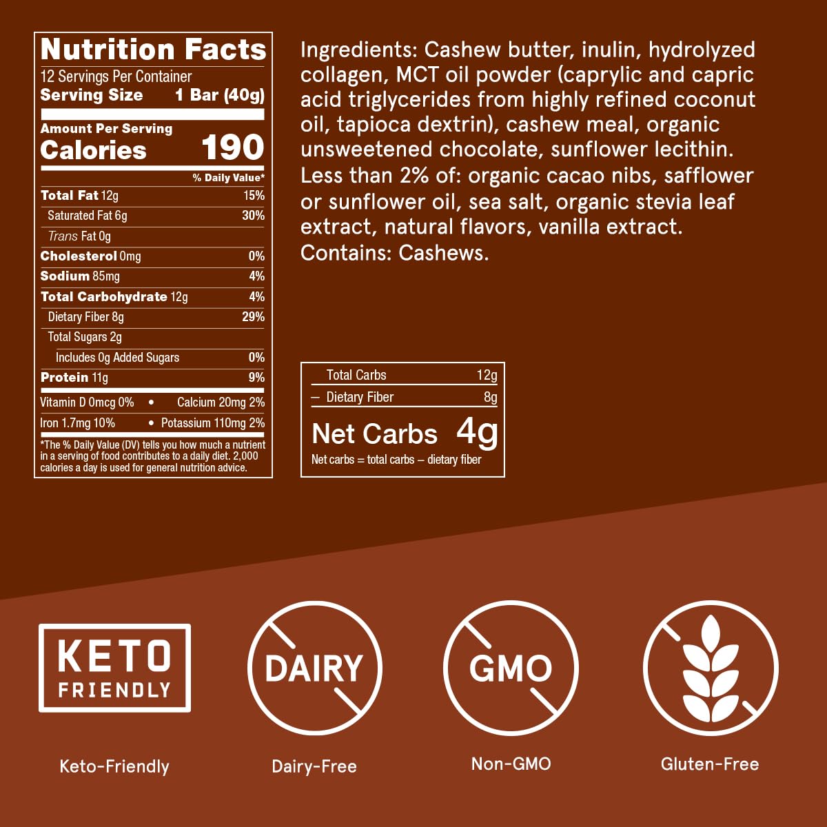 Keto-Friendly Bulletproof Collagen Protein Bars with Chocolate Chips, 12-Pack, MCT Oil, Grass-fed, No Sugar