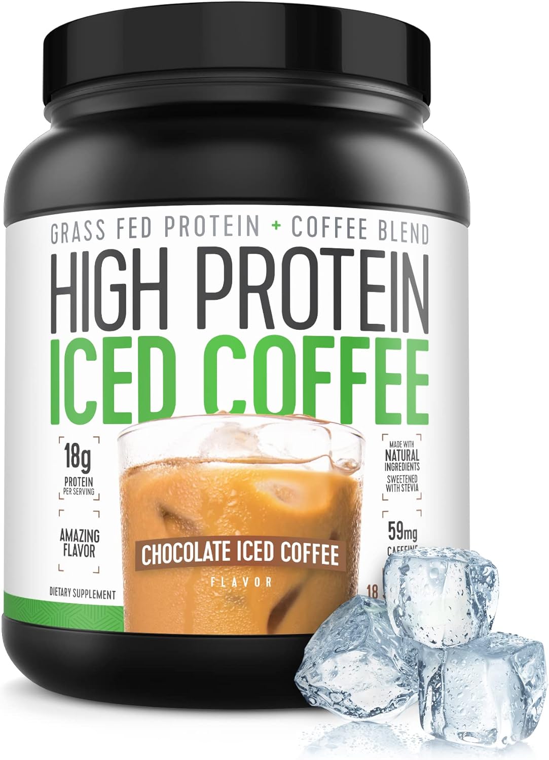Keto-Friendly Chocolate Iced Coffee with 18g Protein - Natural Ingredients, Low Carb - 18 Servings