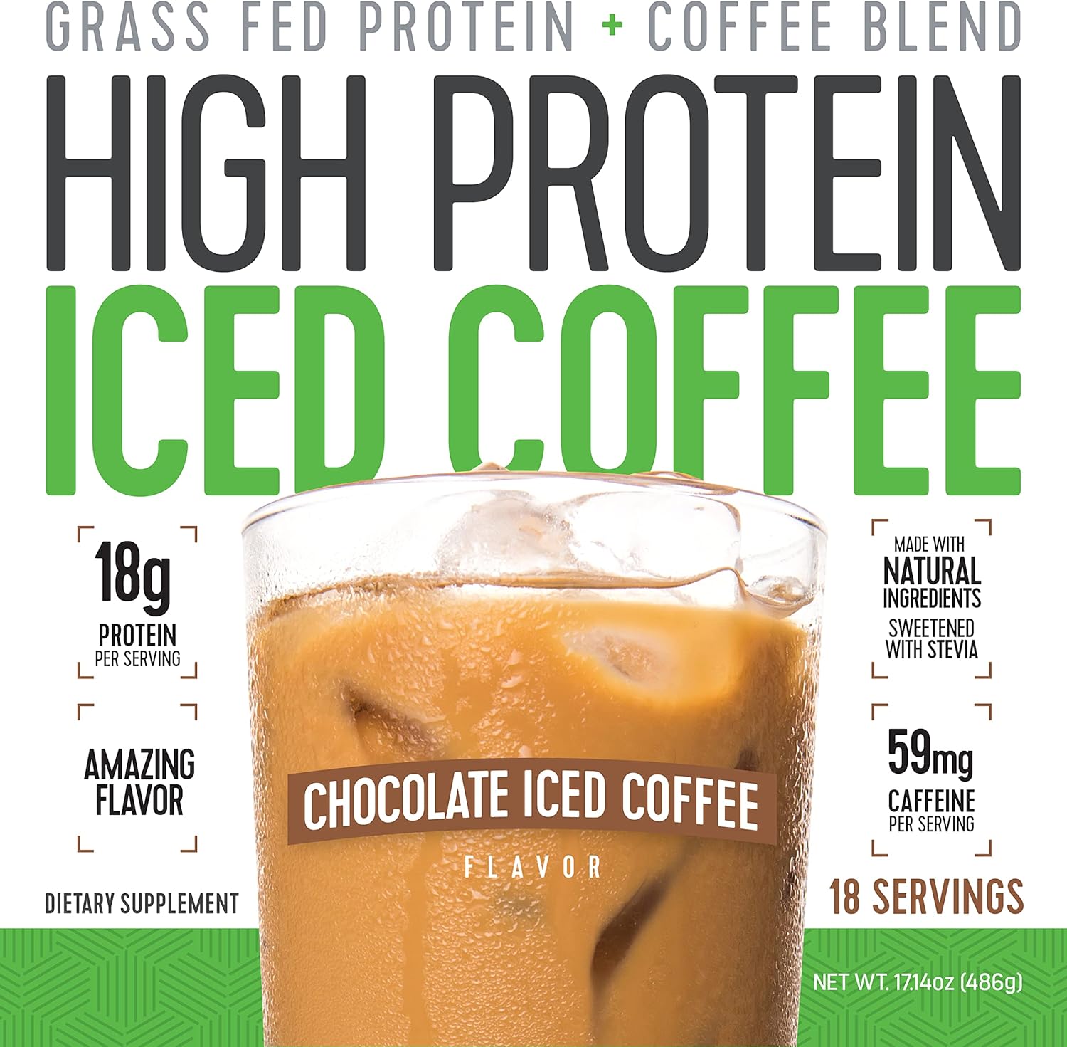 Keto-Friendly Chocolate Iced Coffee with 18g Protein - Natural Ingredients, Low Carb - 18 Servings