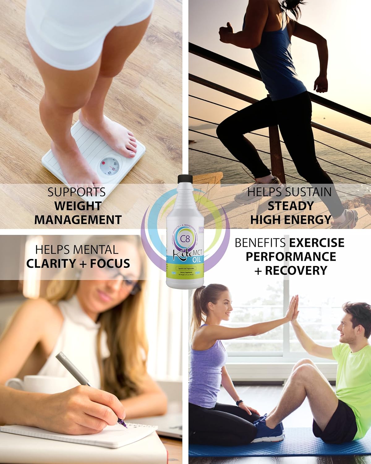 Keto-Friendly LIFESENSE C8 MCT Oil from Coconut Oil - Clinically Proven to Boost Ketone Production - Optimal Brain and Body Fuel - 32 oz USA-made by PhD Nutrition