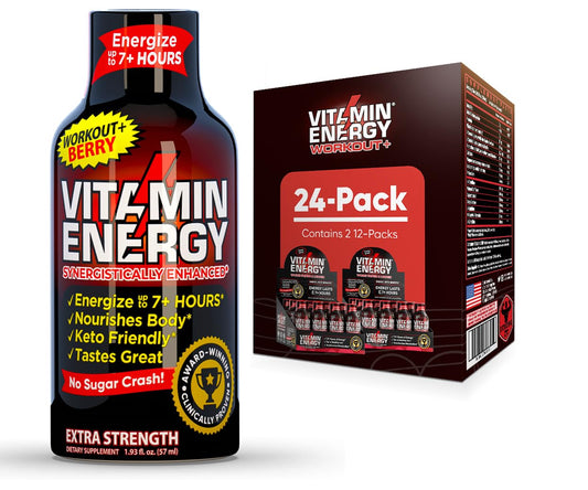Keto-Friendly Vitamin Energy Shots with Clean Green Tea Caffeine - Berry Flavor - 1.93 Fl Oz (Pack of 24)