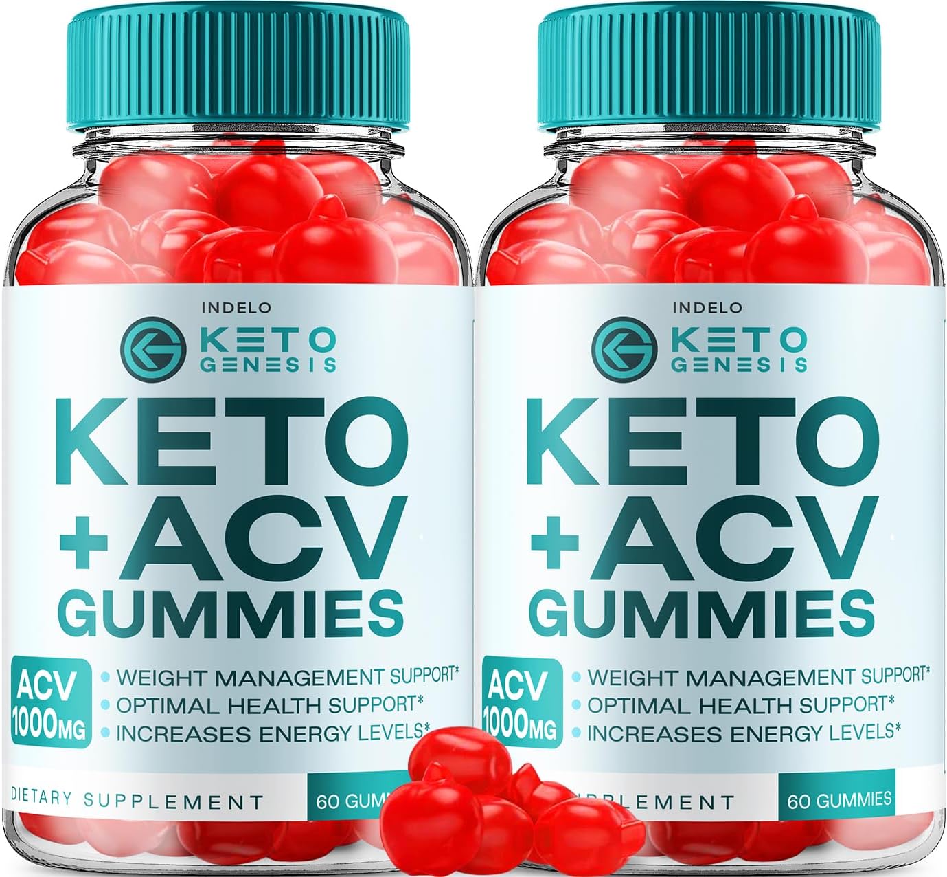 Keto Genesis ACV Gummies 1000mg - 2 Pack for Weight Management + Dietary Supplement - Apple Cider Vinegar Gummies (120 Gummies)