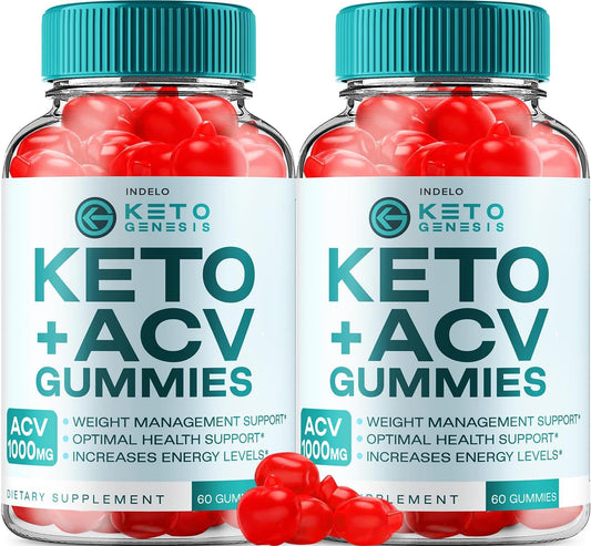Keto Genesis ACV Gummies 1000mg - 2 Pack for Weight Management + Dietary Supplement - Apple Cider Vinegar Gummies (120 Gummies)