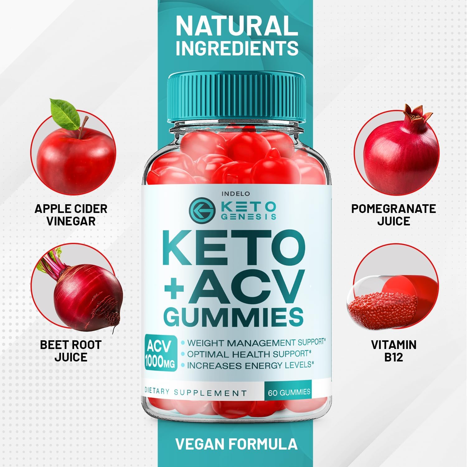 Keto Genesis ACV Gummies 1000mg - 2 Pack for Weight Management + Dietary Supplement - Apple Cider Vinegar Gummies (120 Gummies)