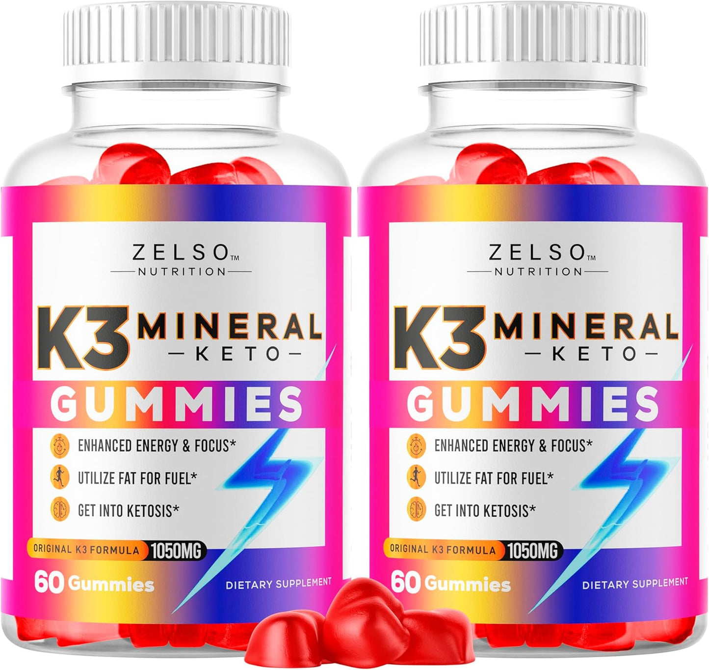Keto K3 Mineral Gummies (2 Pack) - Weight Loss & Fat Blocker Supplement for Men and Women - 120 Gummies for 2 Months - ACV Keto Gummies with K3 Mineral