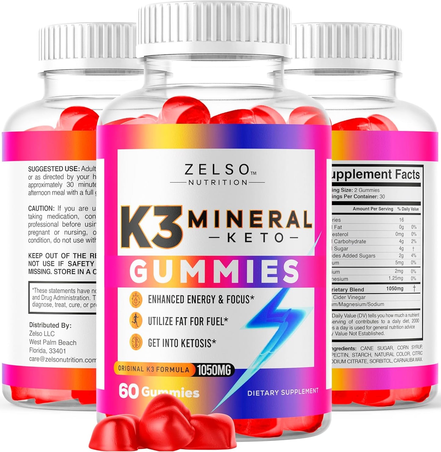 Keto K3 Mineral Gummies (2 Pack) - Weight Loss & Fat Blocker Supplement for Men and Women - 120 Gummies for 2 Months - ACV Keto Gummies with K3 Mineral