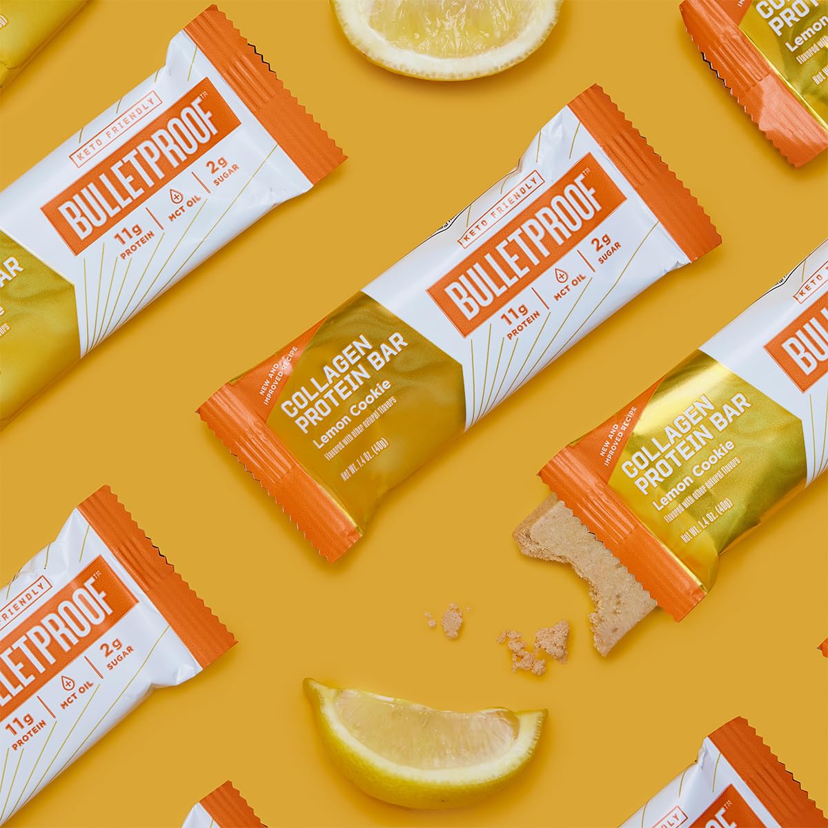 Keto Lemon Cookie Collagen Protein Bars with MCT Oil, Grass-fed & Sugar-Free - Pack of 12