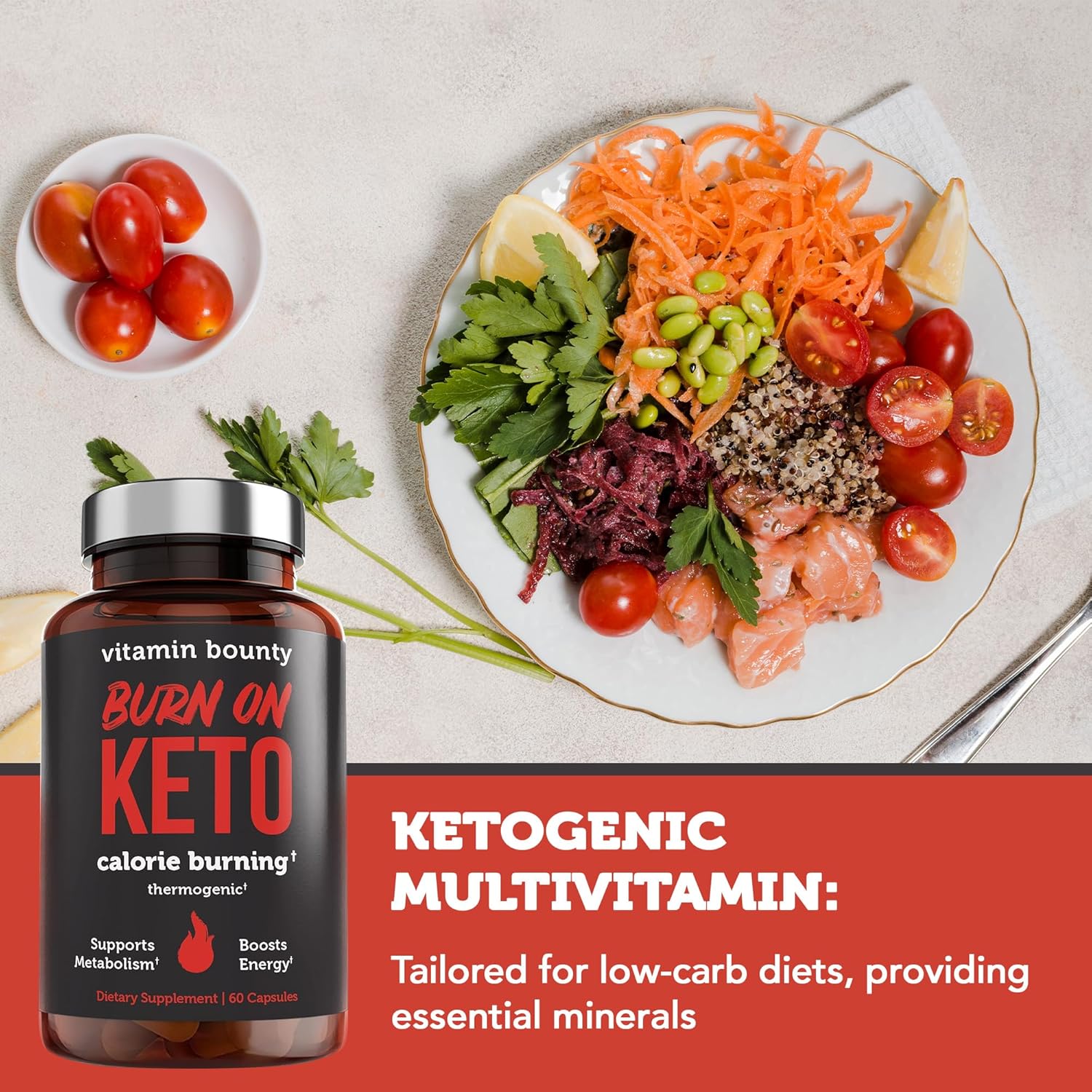 Keto Multivitamin with Magnesium, Potassium, MCT - Energy Boost, Cramp Relief, Nutrient Support - 60 Capsules