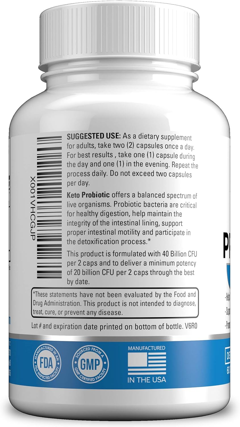 Keto Probiotics with Prebiotic - Supports Digestive Health - 60 Capsules for Men & Women on Ketogenic Diet