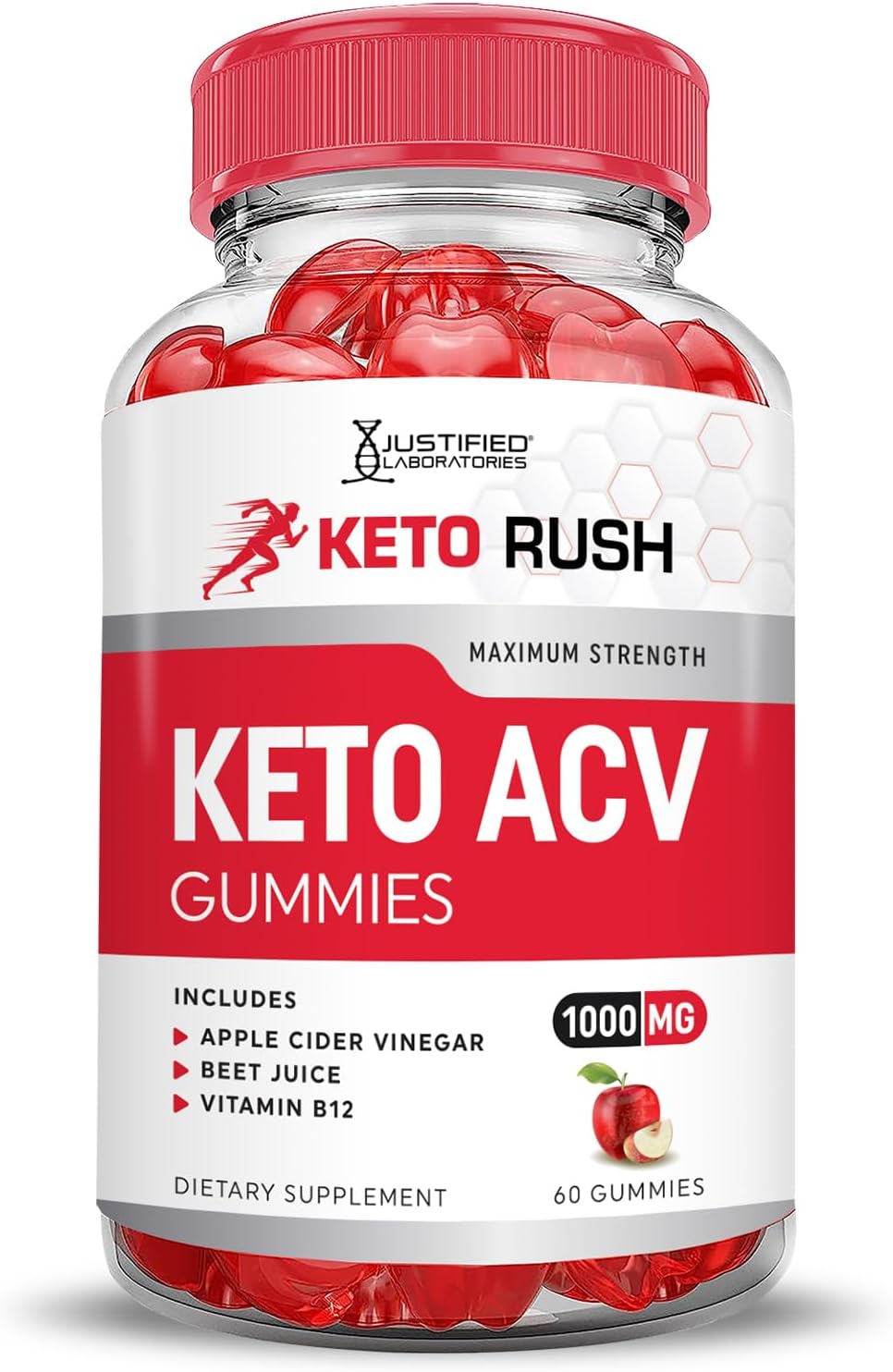 Keto Rush ACV Gummies with Pomegranate & Beet Juice Powder - 1000MG Formula, Vegan & Non-GMO - 60 Gummies