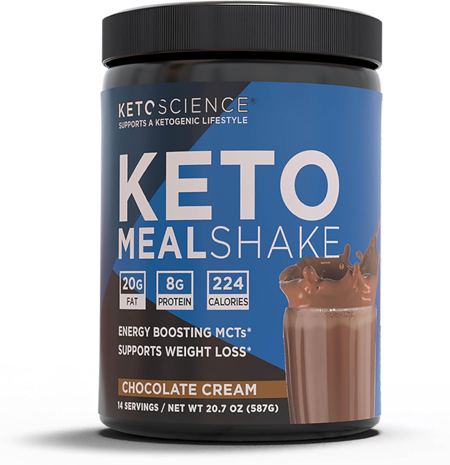 Keto Science Chocolate Ketogenic Meal Shake: High in MCTs, Protein, Collagen, Vitamins, and Minerals - Keto & Paleo Friendly for Slimming Formula (14 Servings, 20.49 Oz)