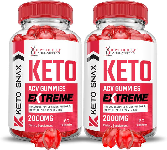 Keto Snax Apple Cider Vinegar Gummies 2000MG (2 Pack) - Pomegranate & Beet Juice, B12, Vegan, Non GMO