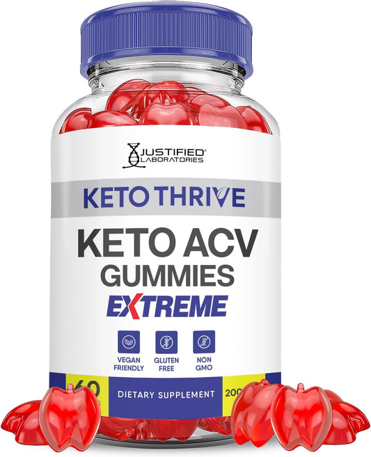 Keto Thrive Apple Cider Vinegar Gummies 2000MG with Pomegranate & Beet Juice Powder - Vegan & Non GMO - 60 Gummies