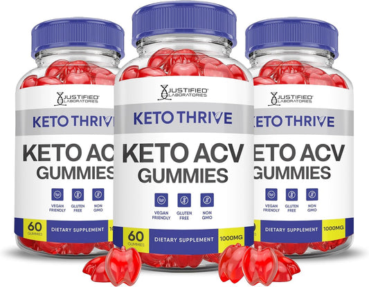 Keto Thrive Keto ACV Gummies 1000MG (3 Pack) - Apple Cider Vinegar with Pomegranate Beet Juice, B12, Vegan, Non GMO - 180 Gummies
