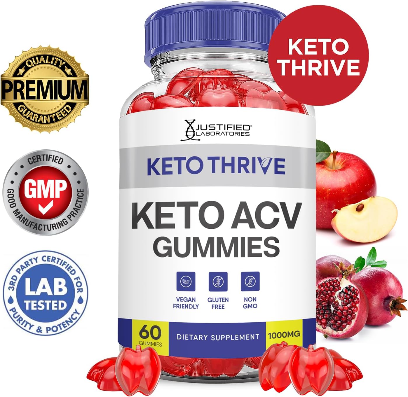 Keto Thrive Keto ACV Gummies 1000MG (3 Pack) - Apple Cider Vinegar with Pomegranate Beet Juice, B12, Vegan, Non GMO - 180 Gummies