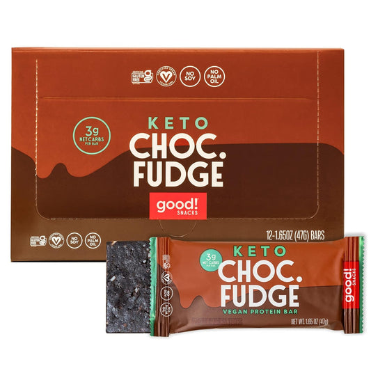 Keto Vegan Protein Bars, Chocolate Fudge Flavor, Gluten-Free and Low Carb Snack Bars - 11g Protein, 3g Net Carbs, 12 Bars