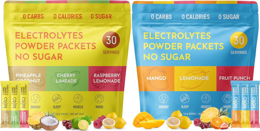 Keto Vitals Electrolyte Powder Bundle - Tropical & Original Flavors | 2 Pack Assorted Variety | Sugar Free, Zero Calorie, Zero Carb | Convenient Travel Stick Packs | Ketogenic Friendly