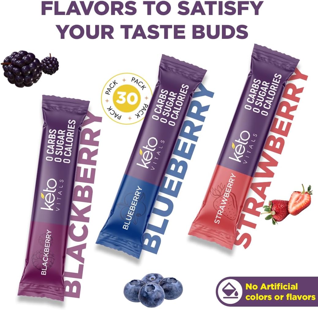 Keto Vitals Original & Berry Assorted Electrolyte Powder Packets Bundle - Keto Friendly Energy Drink Mix - Zero Calorie Travel Packets