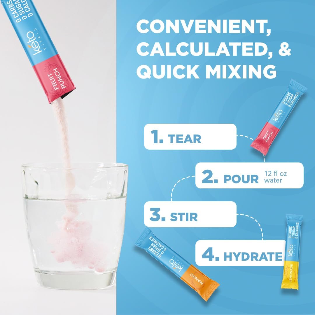 Keto Vitals Original & Berry Assorted Electrolyte Powder Packets Bundle - Keto Friendly Energy Drink Mix - Zero Calorie Travel Packets