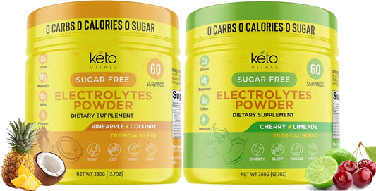 Keto Vitals Pineapple Coconut & Cherry Limeade Electrolytes Powder Bundle - 2 Pack Keto Electrolytes with Potassium, Magnesium, Sodium, Calcium