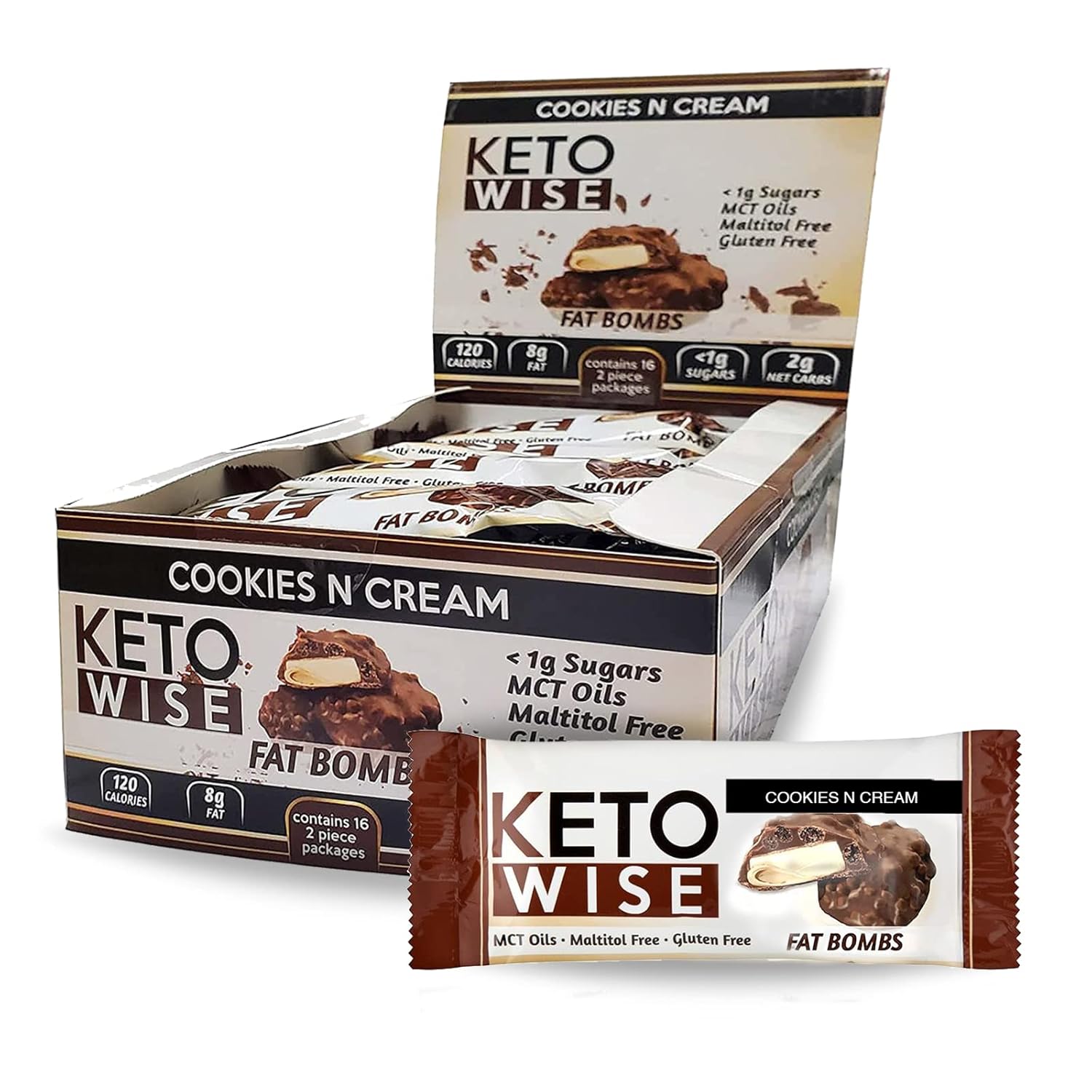 Keto Wise Cookies N Cream Fat Bombs - 16 Count Pack for Weight Loss Support