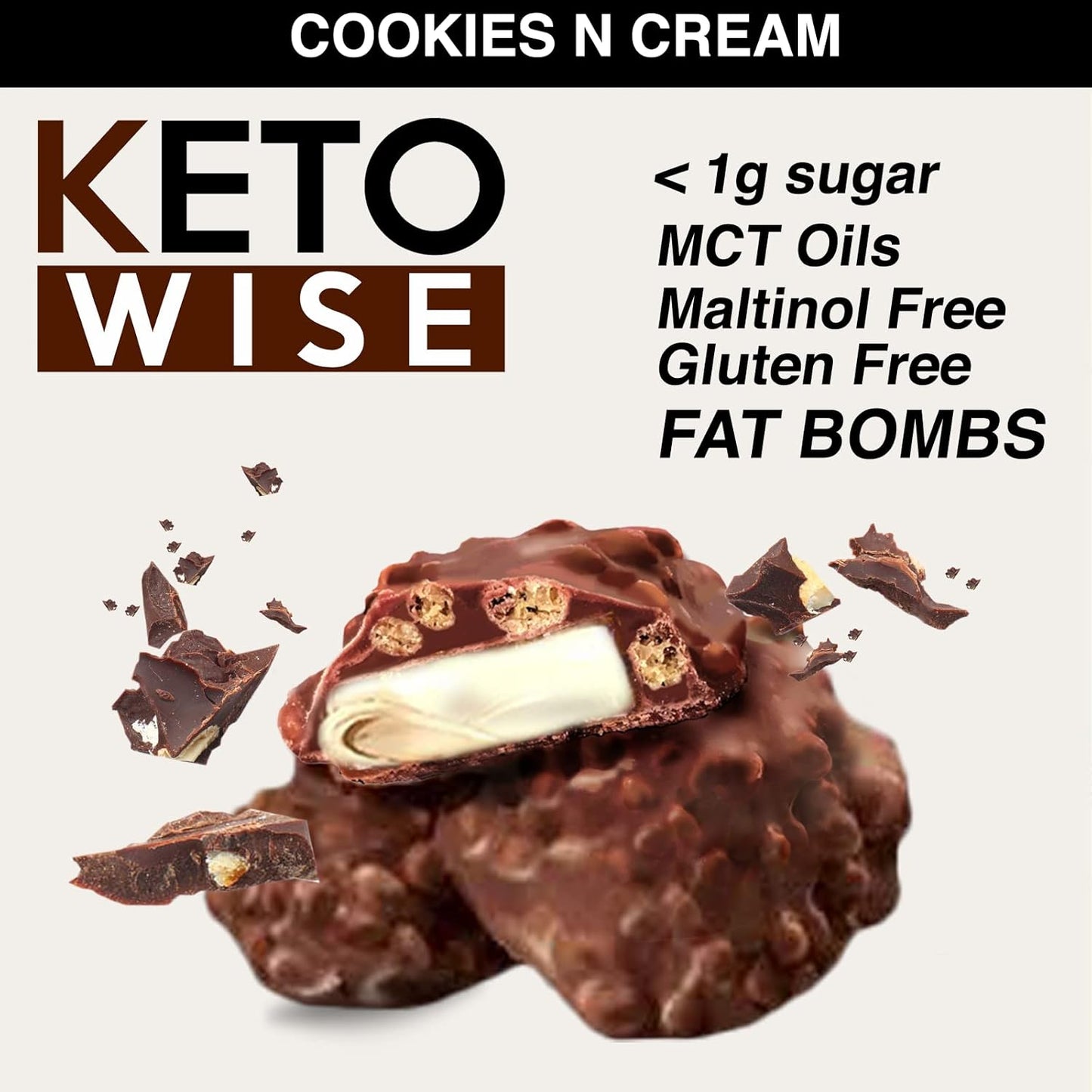 Keto Wise Cookies N Cream Fat Bombs - 16 Count Pack for Weight Loss Support