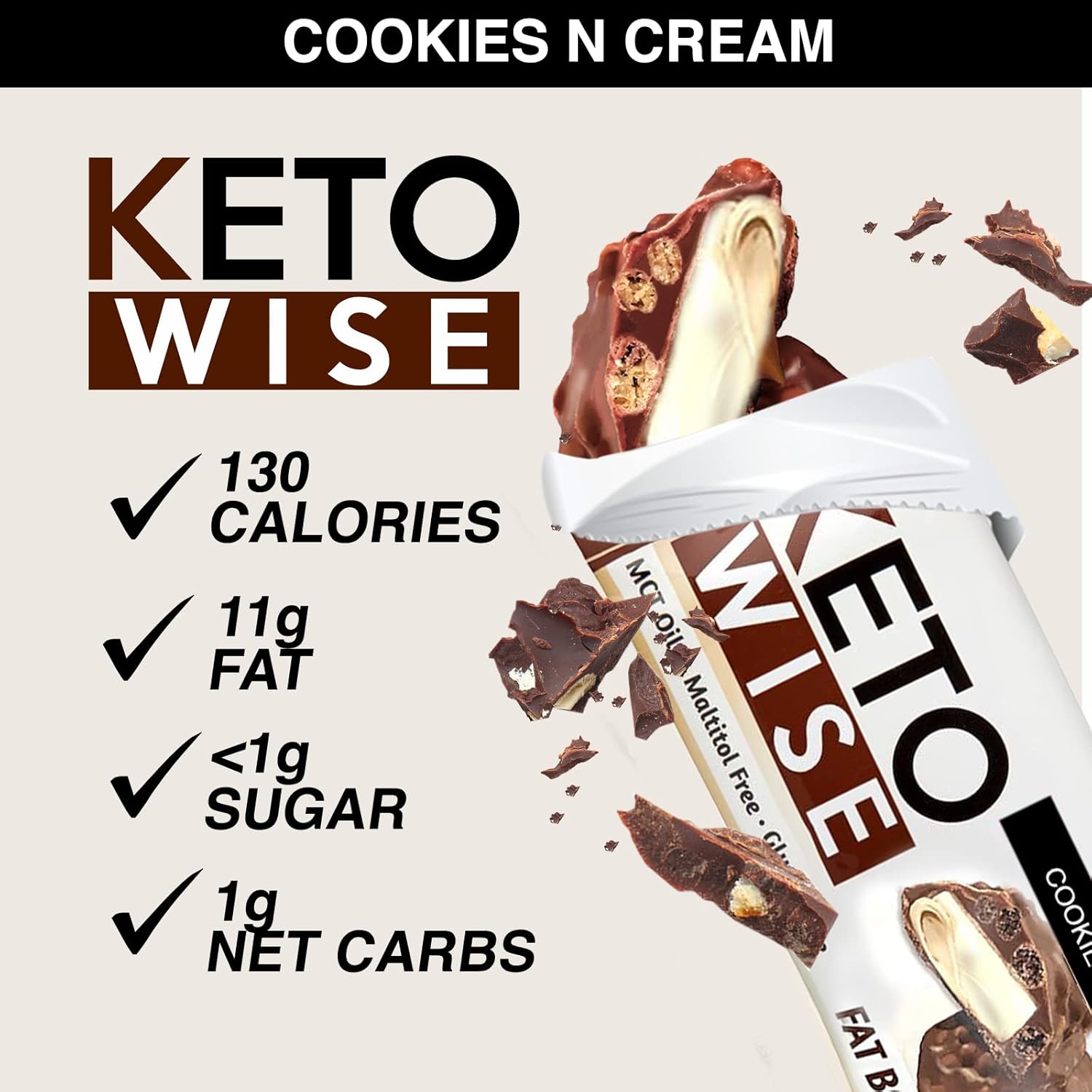 Keto Wise Cookies N Cream Fat Bombs - 16 Count Pack for Weight Loss Support
